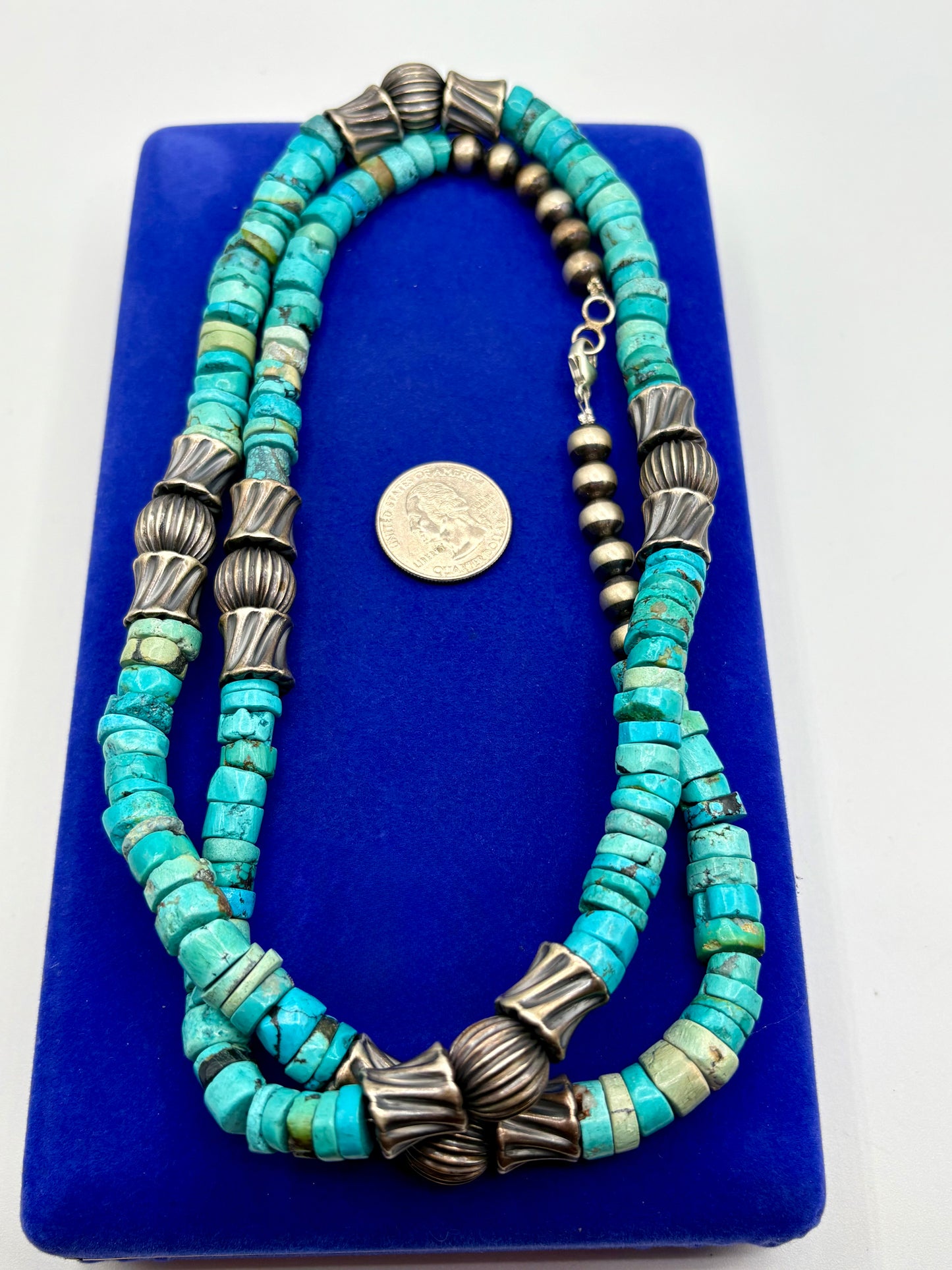 Sterling Silver Southwestern Turquoise Discs & Bead Necklace