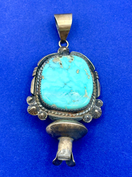 Sterling Silver Native Turquoise Squash Blossom Pendant