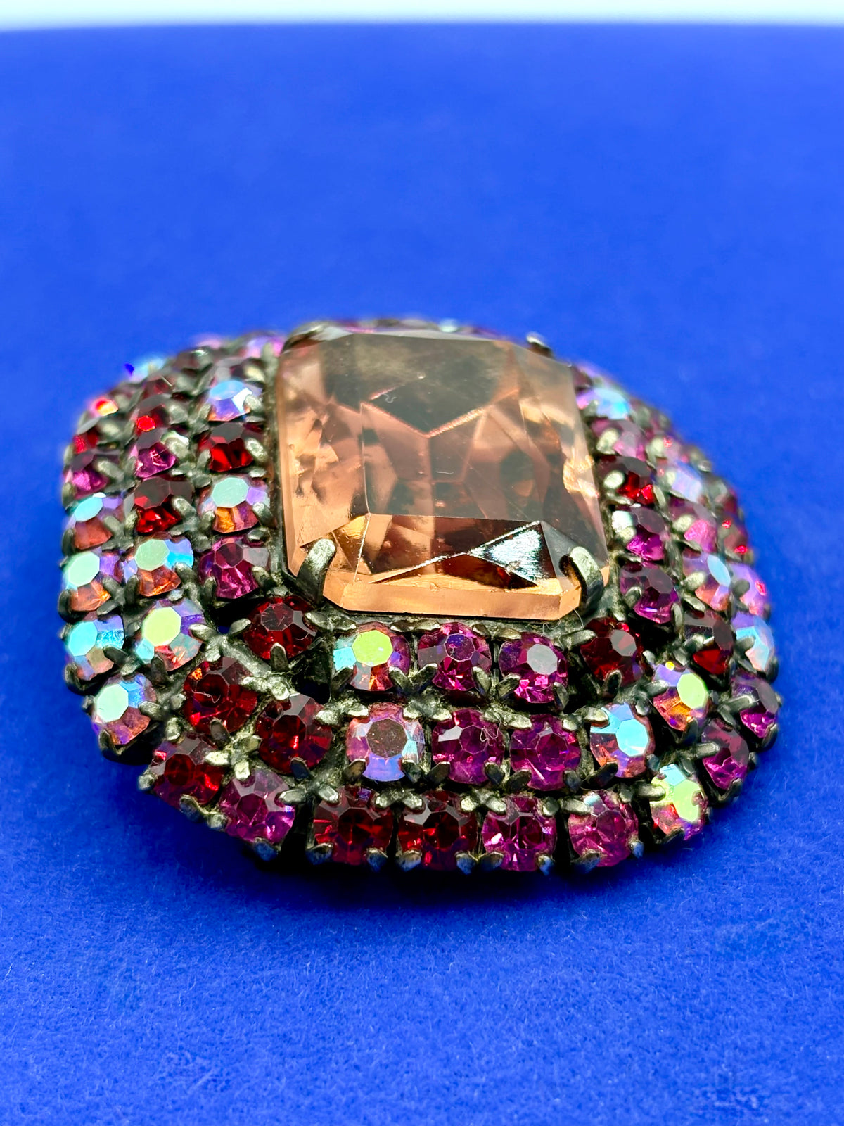 Vintage Pink & Red Rhinestone Brooch