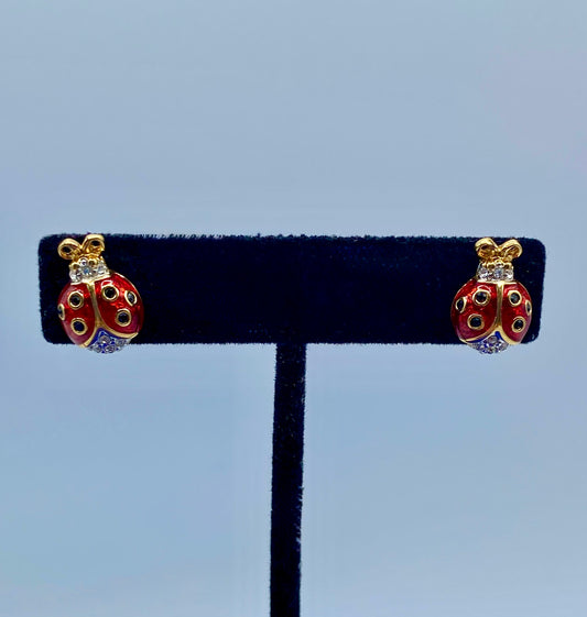 Swarovski Crystal & Enameled Ladybug Earrings