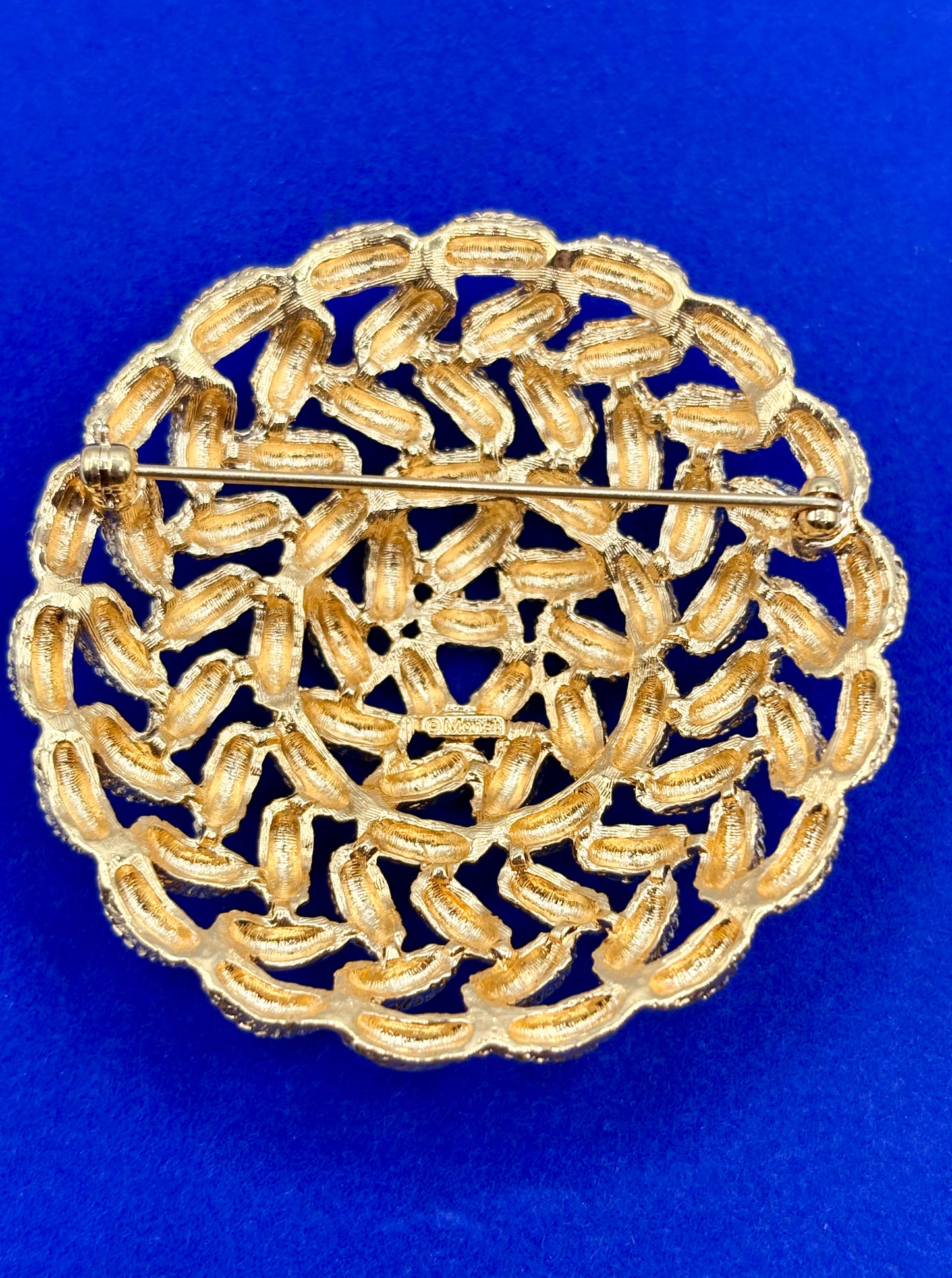 Vintage Monet Round Textured Gold Tone Braided Brooch