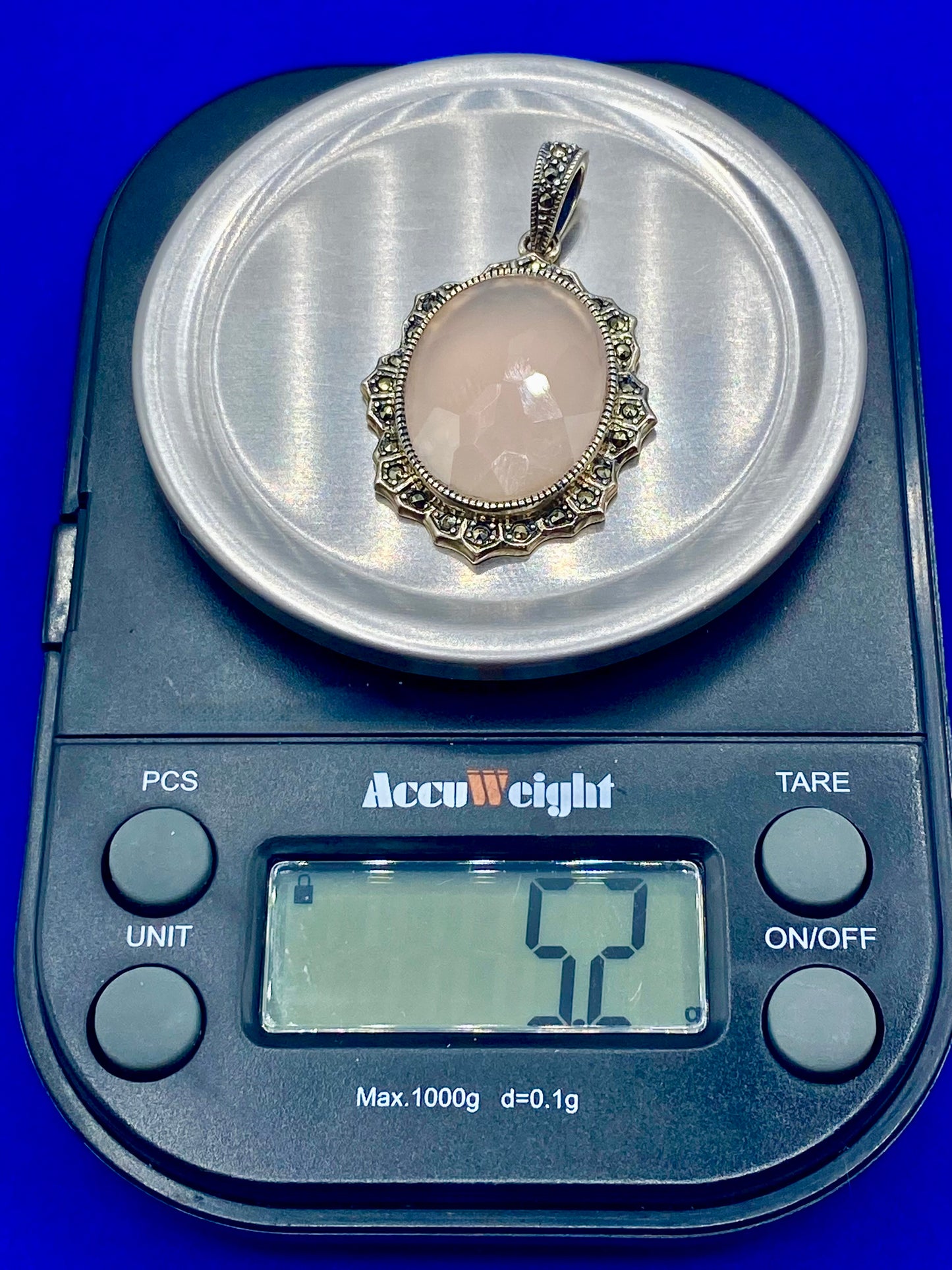 Sterling Silver Rose Quartz & Marcasite Pendant
