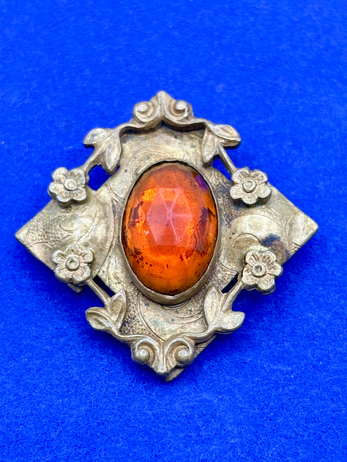 Antique Victorian Dainty Orange Faceted Glass Sash Pin
