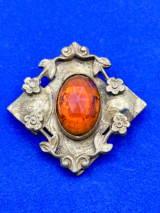 Antique Victorian Dainty Orange Faceted Glass Sash Pin