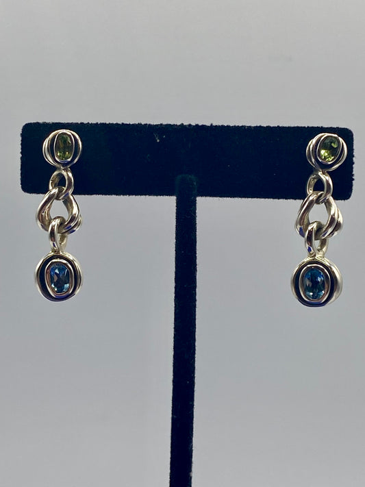 David Wysor Sterling Silver Aquamarine & Peridot Dangle Earrings