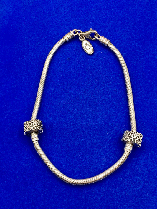 Pandora Snake Chain Bracelet With 2 Lace Clip Charm Stoppers