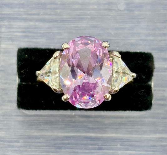 Purple & Clear Glass Silver/Gold Tone Costume Ring