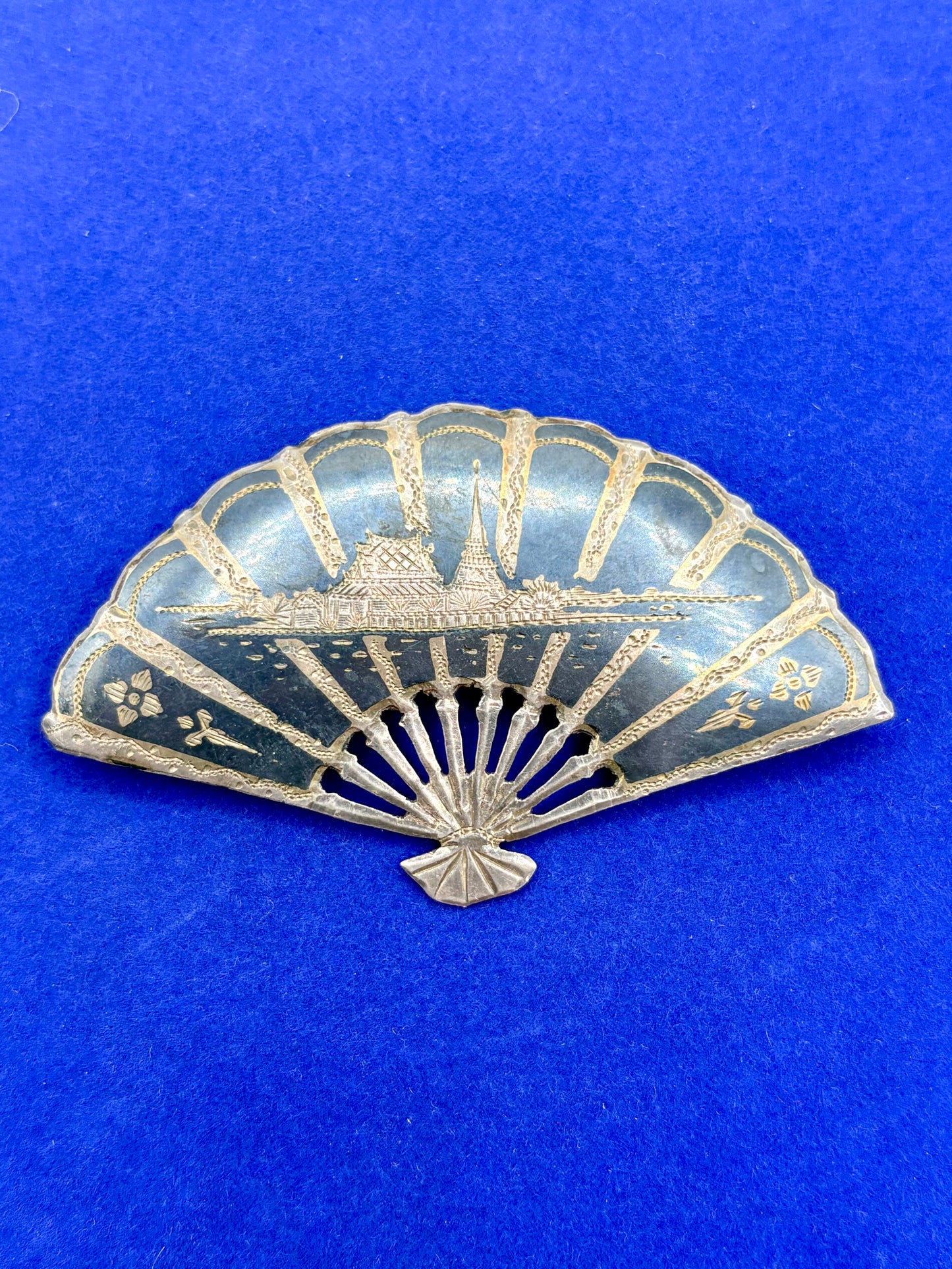 Sterling Silver Siam Fan Brooch