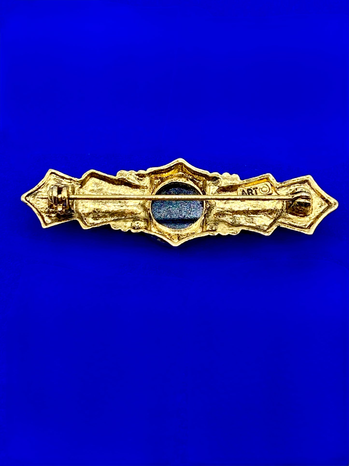 Vintage ART Gold Tone Intaligo Bar Brooch
