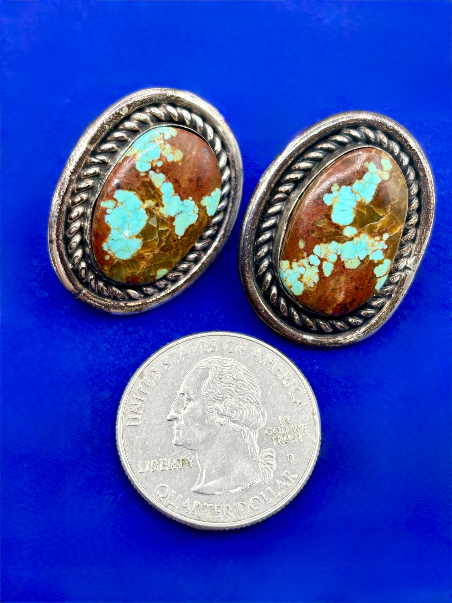 Sterling Silver Native Robert Livingston Turquoise Earrings