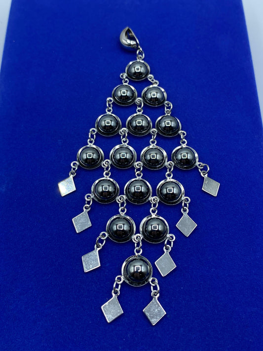 Hematite Silver Tone Dangle Pendant