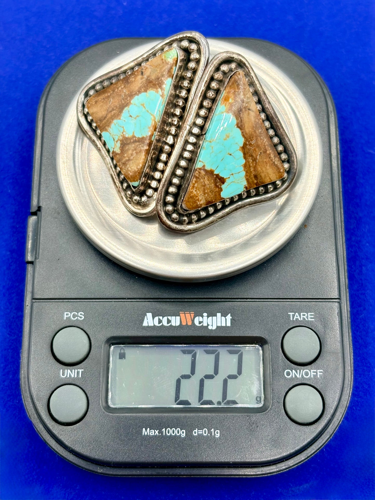 Sterling Silver Native Robert Livingston Turquoise Triangle Earrings