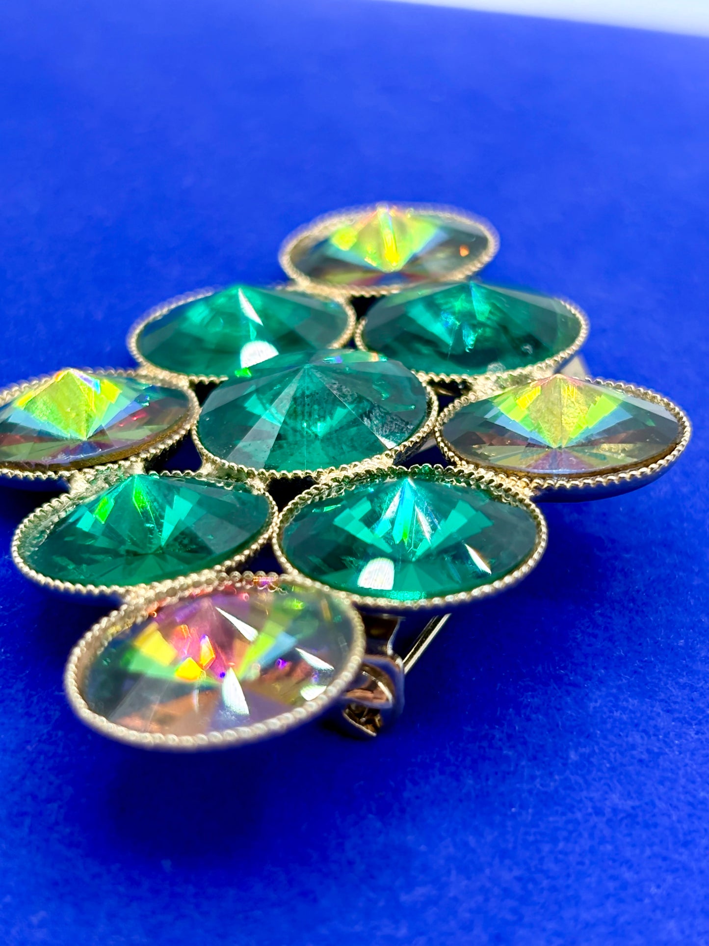 Vintage Watermelon Rivoli Rhinestone Brooch