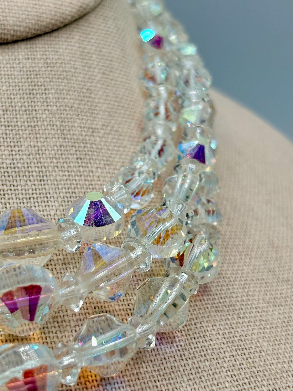 Vintage Triple Strand AB Crystal Necklace