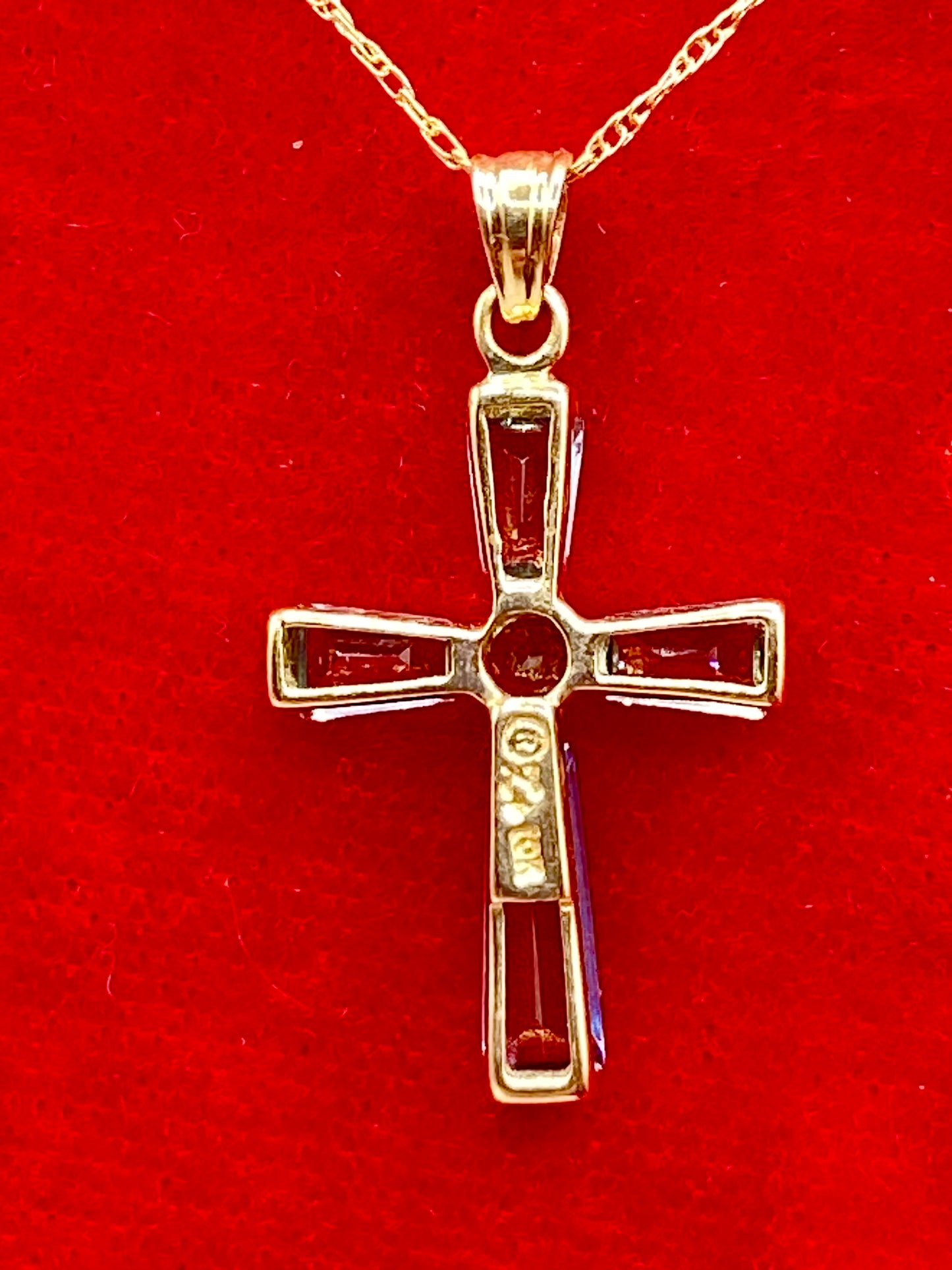 10K Gold Light Blue Topaz Cross Necklace