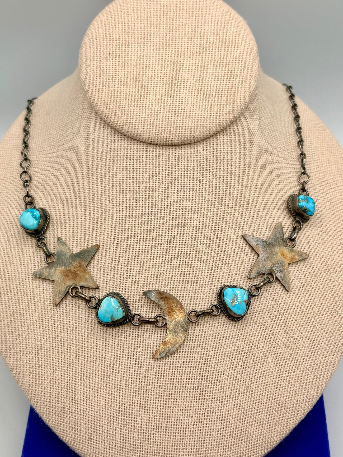 Sterling Silver Native Ella Peter Moon & Star Turquoise Necklace