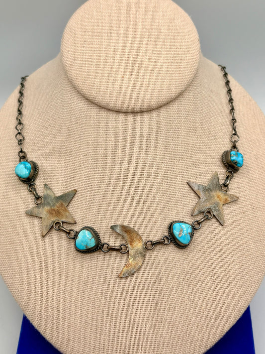 Sterling Silver Native Ella Peter Moon & Star Turquoise Necklace