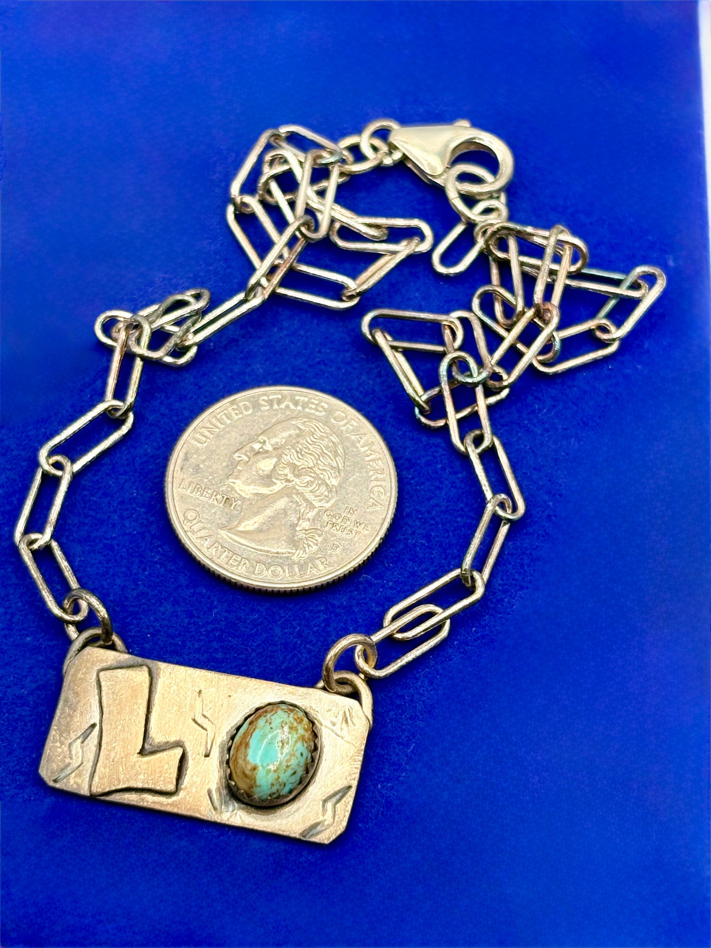 Sterling Silver Southwestern Turquoise “L” Necklace