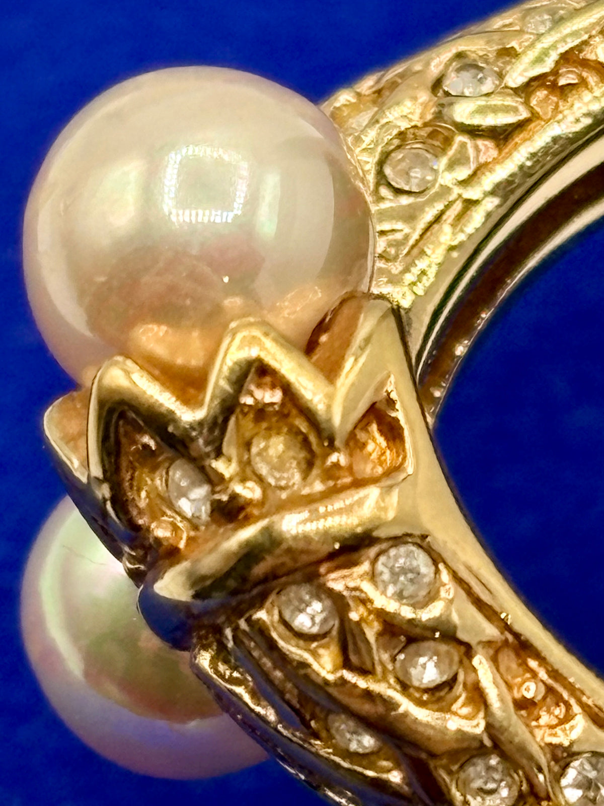 Nolan Miller Gold Tone Pearl & Rhinestone Cocktail Ring