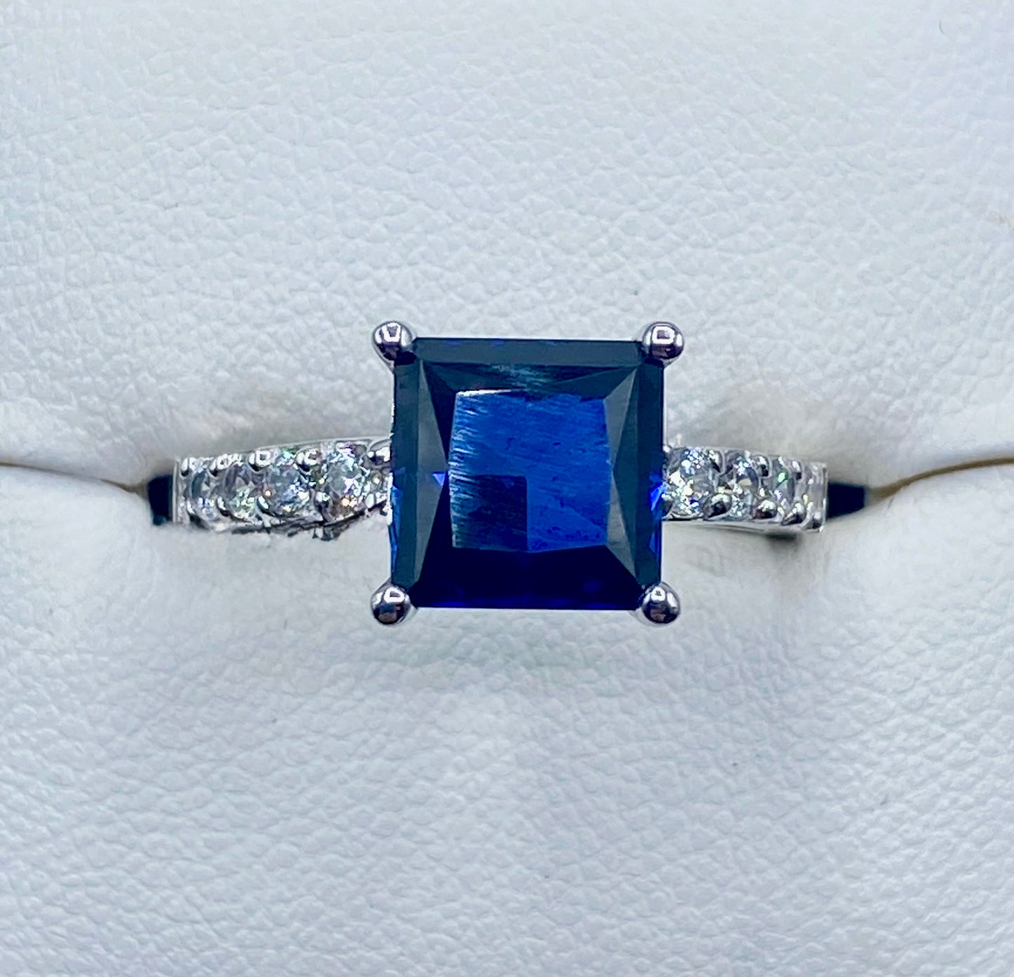 Sterling Silver Dark Blue Sapphire & CZ Ring