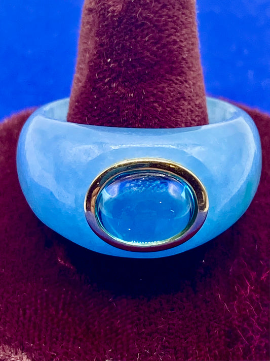 14K Blue Jade & Blue Topaz Cabochon Ring