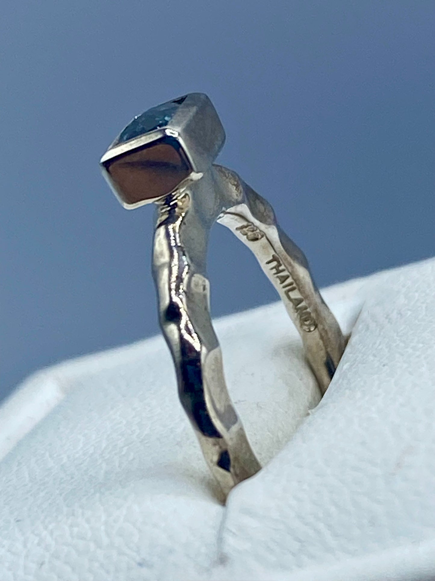 Sterling Silver Michael Dawkins Hammered Blue Topaz Ring