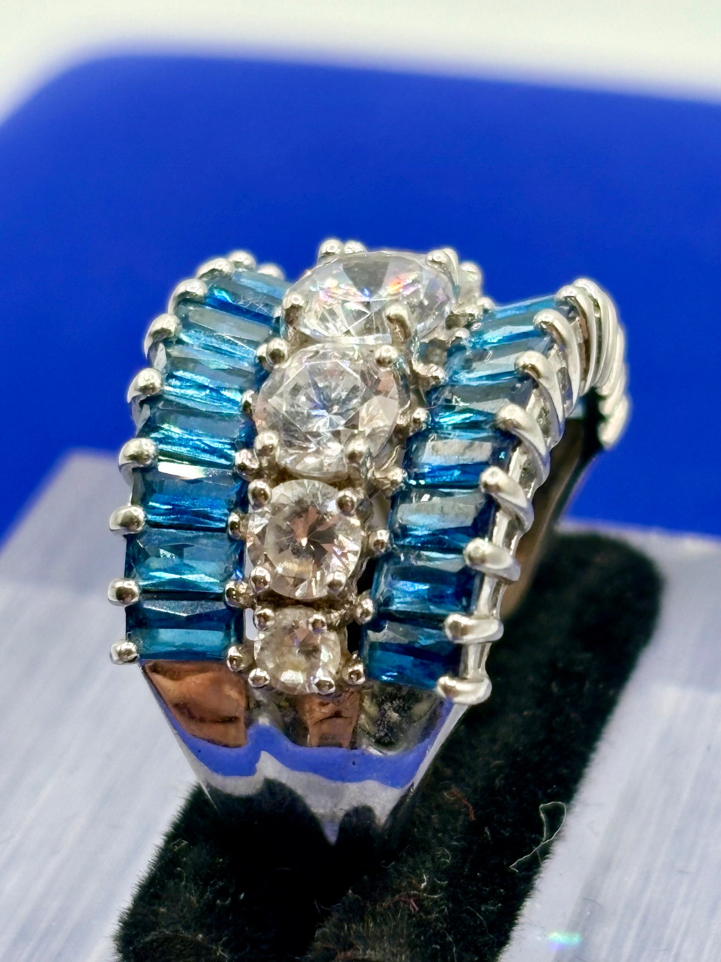 Sterling Silver Blue & Clear CZ Statement Ring