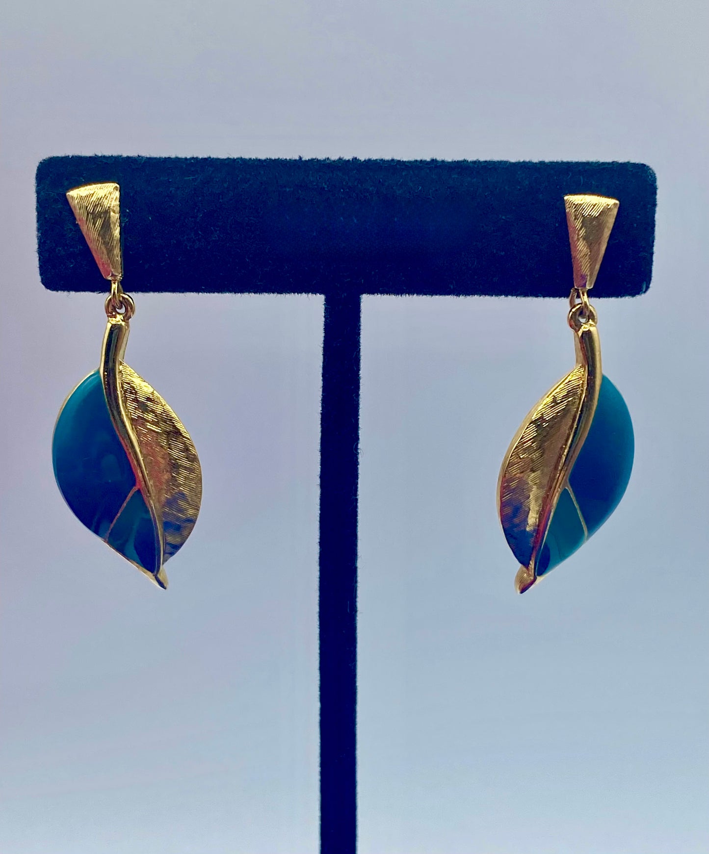 Vintage Gold Tone Trifari Green Enameled Earrings