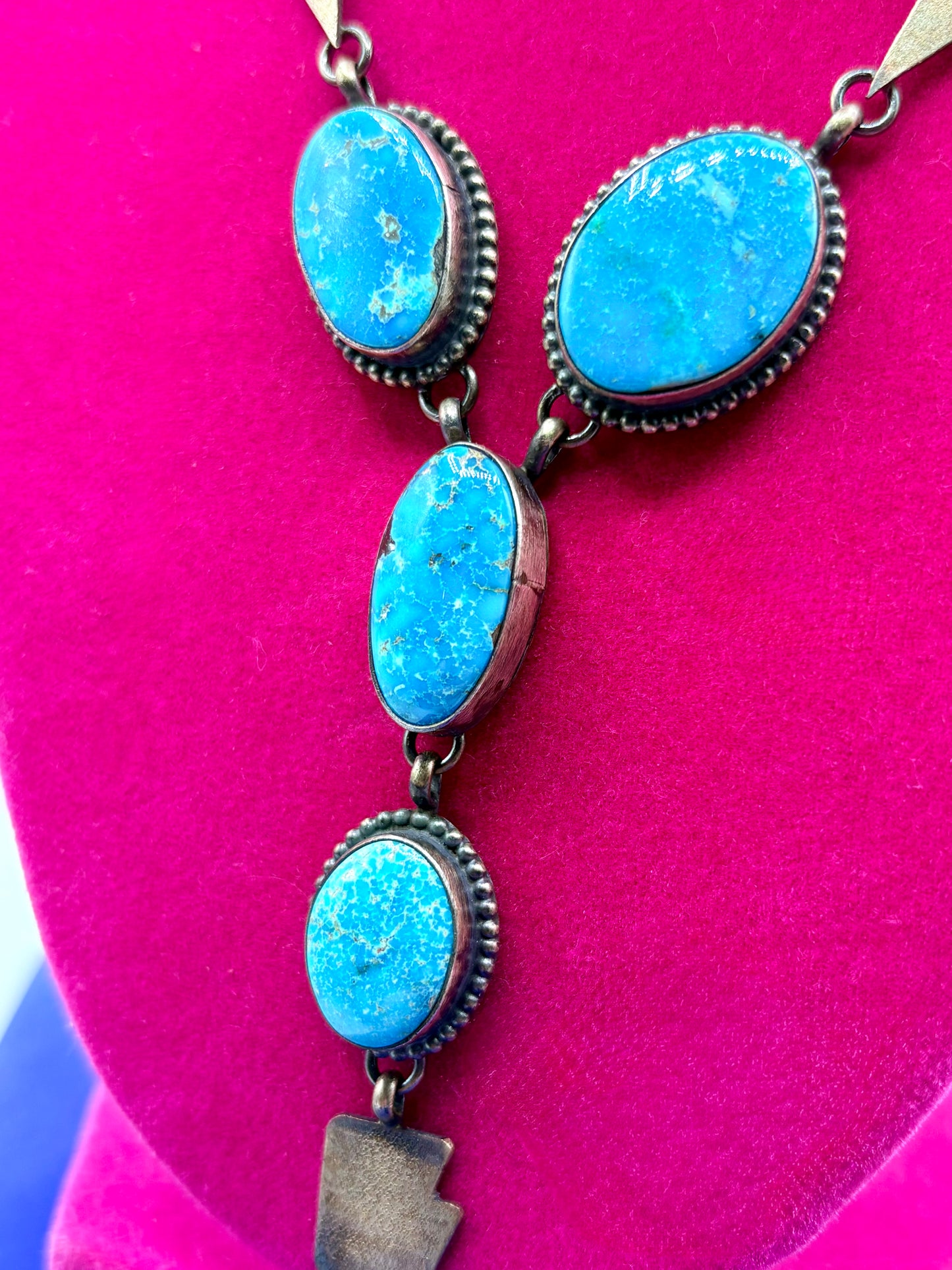 Sterling Silver Navajo Native Turquoise Lighting Bolt Lariat Necklace