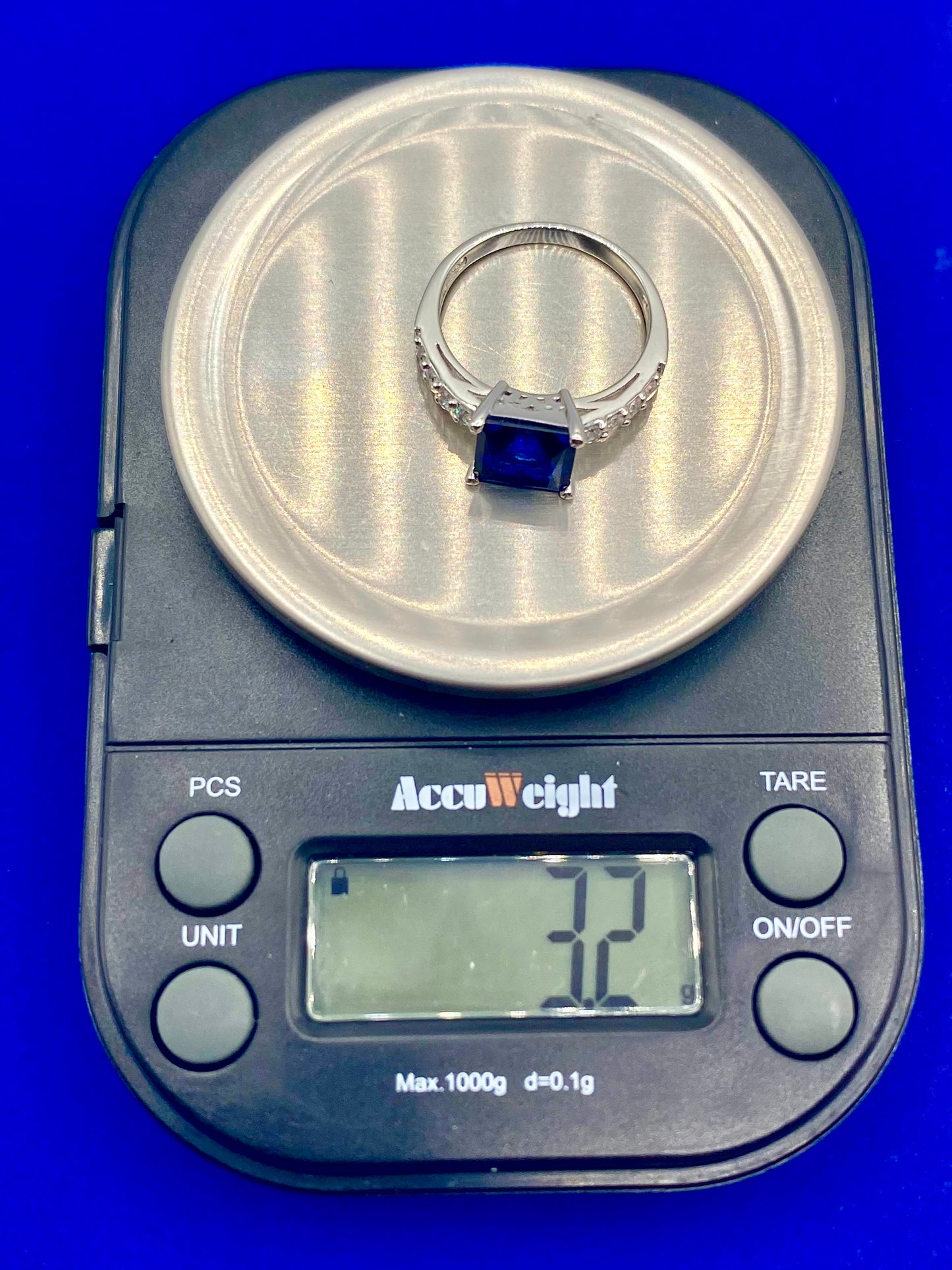 Sterling Silver Dark Blue Sapphire & CZ Ring