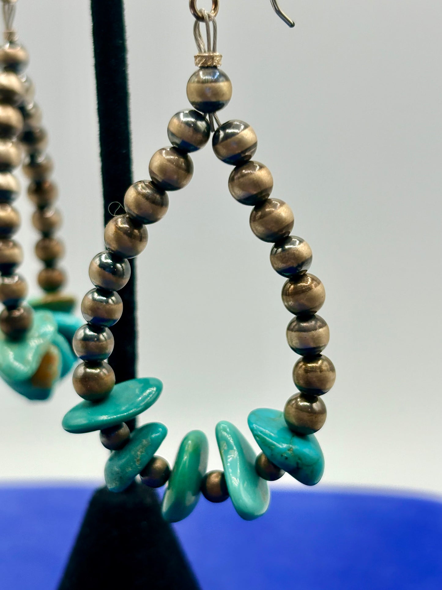 Sterling Silver Southwestern Turquoise & Silver Pearl Earrings