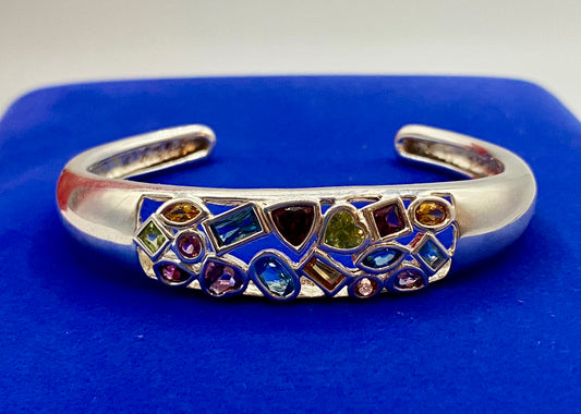 Sterling Silver Multi Genstone Cuff Bracelet