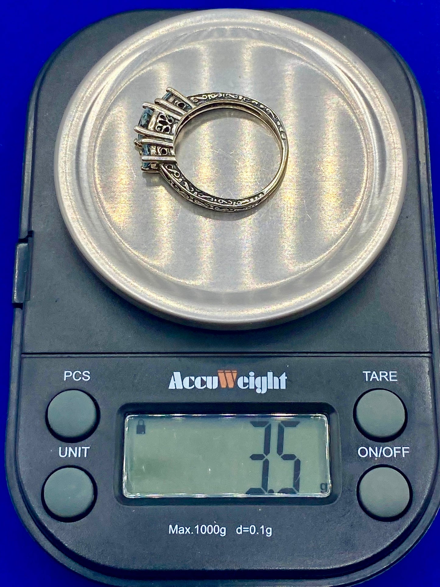 Sterling Silver Tri Stone Aquamarine Ring