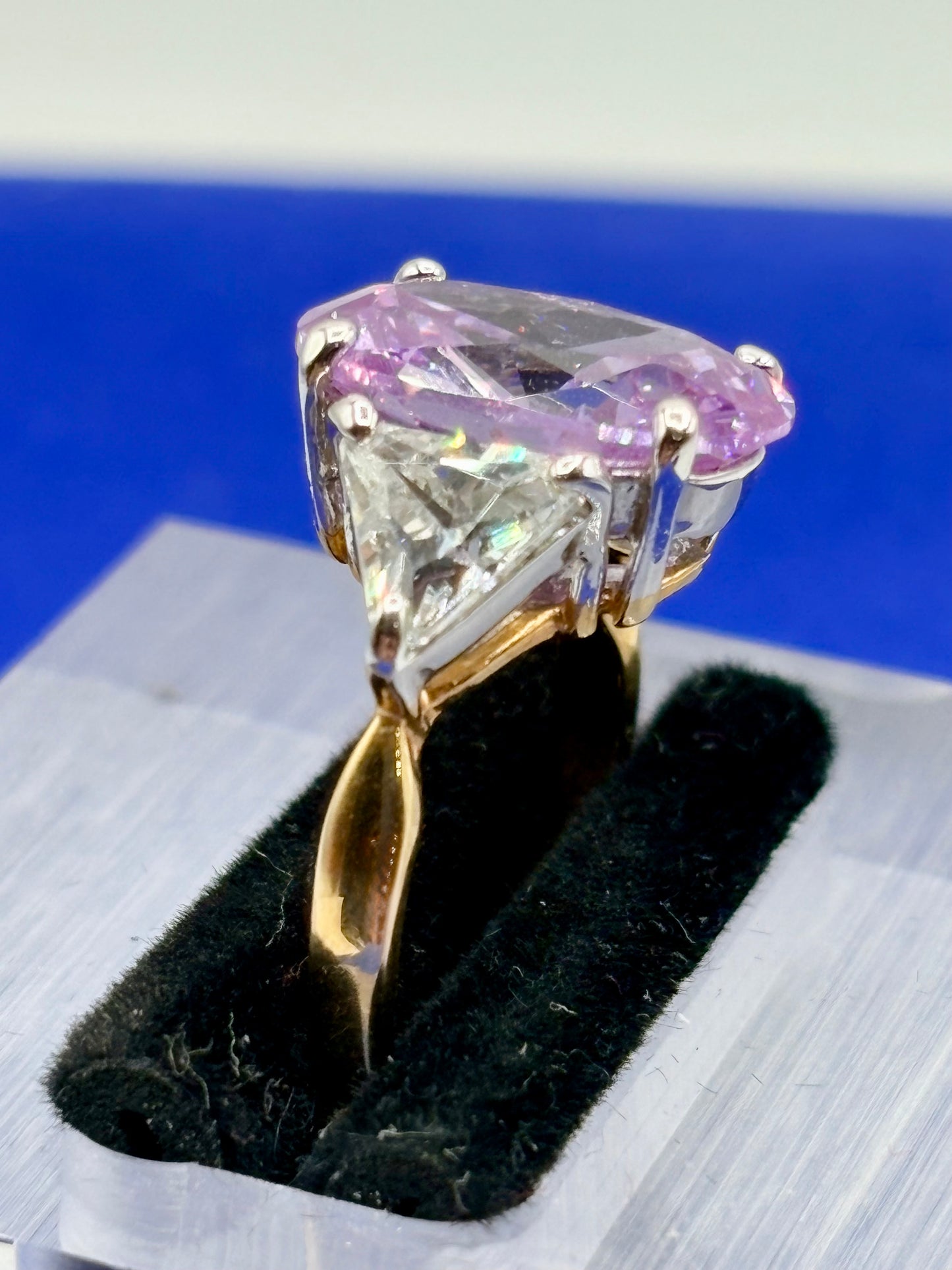 Purple & Clear Glass Silver/Gold Tone Costume Ring