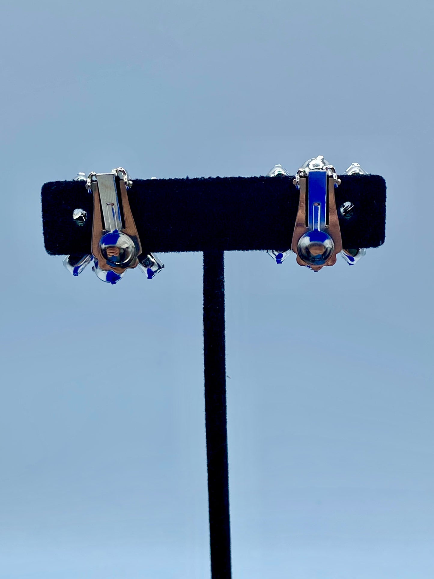 Vintage Gray & Orange Rhinestone Prong Set Clip Ons