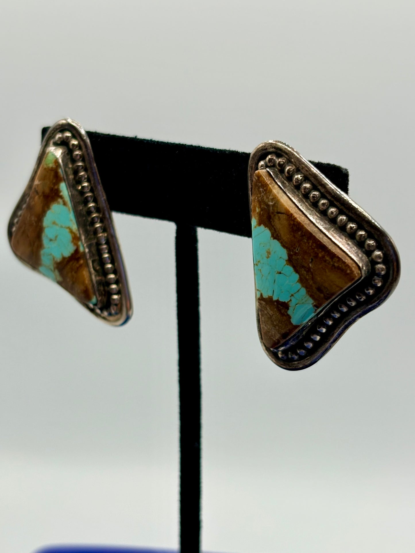 Sterling Silver Native Robert Livingston Turquoise Triangle Earrings