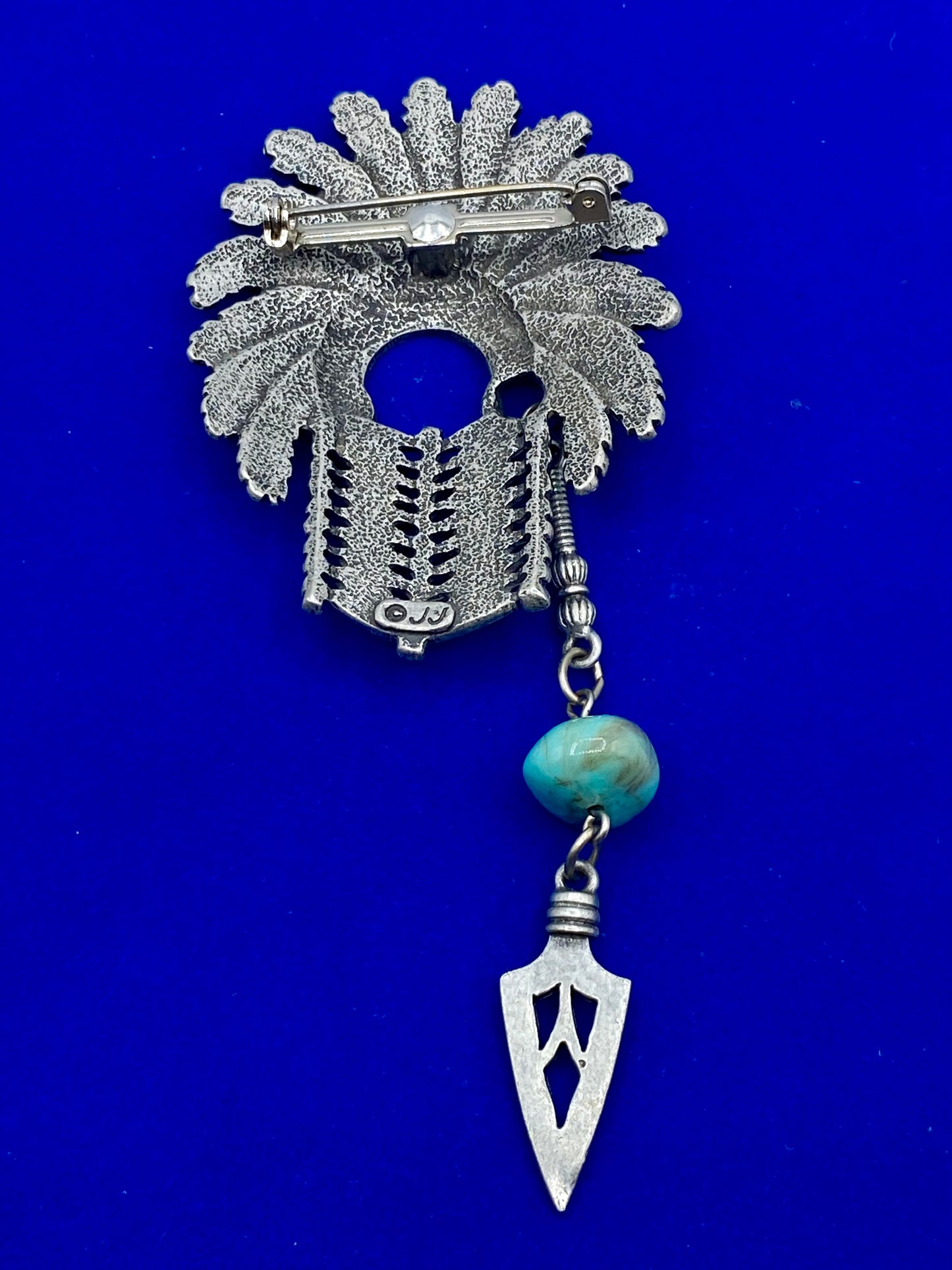 Vintage Silver Tone JJ Headdress Brooch
