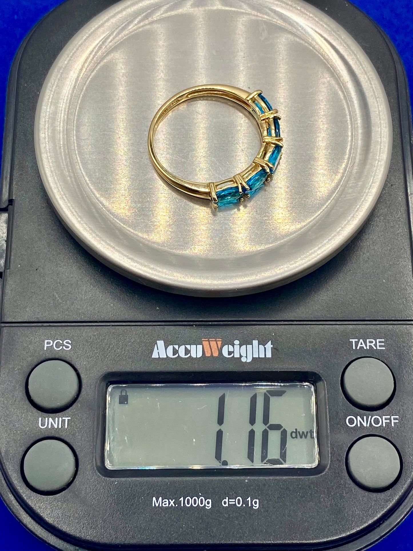 14K Gold Dainty Blue Apatite Ring