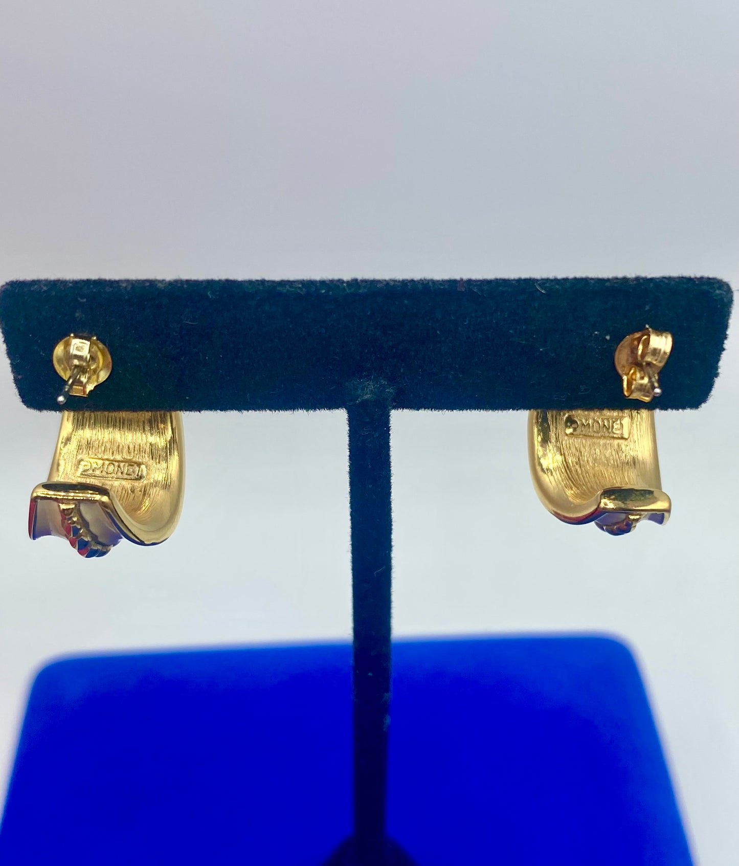 Monet White Enamel & Gold Tone Earrings
