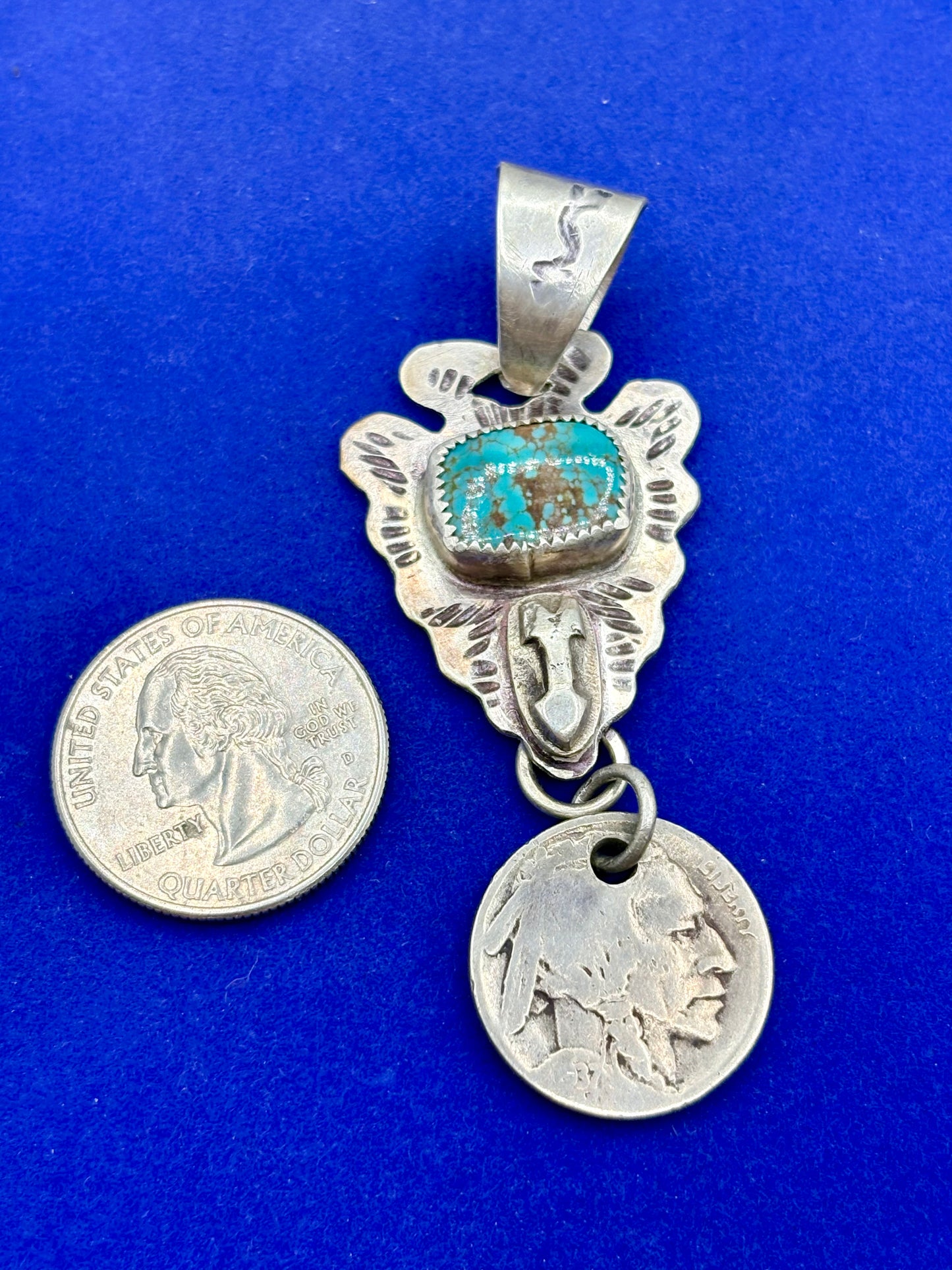 Sterling Silver Southwestern Turquoise Buffalo Nickel Pendant
