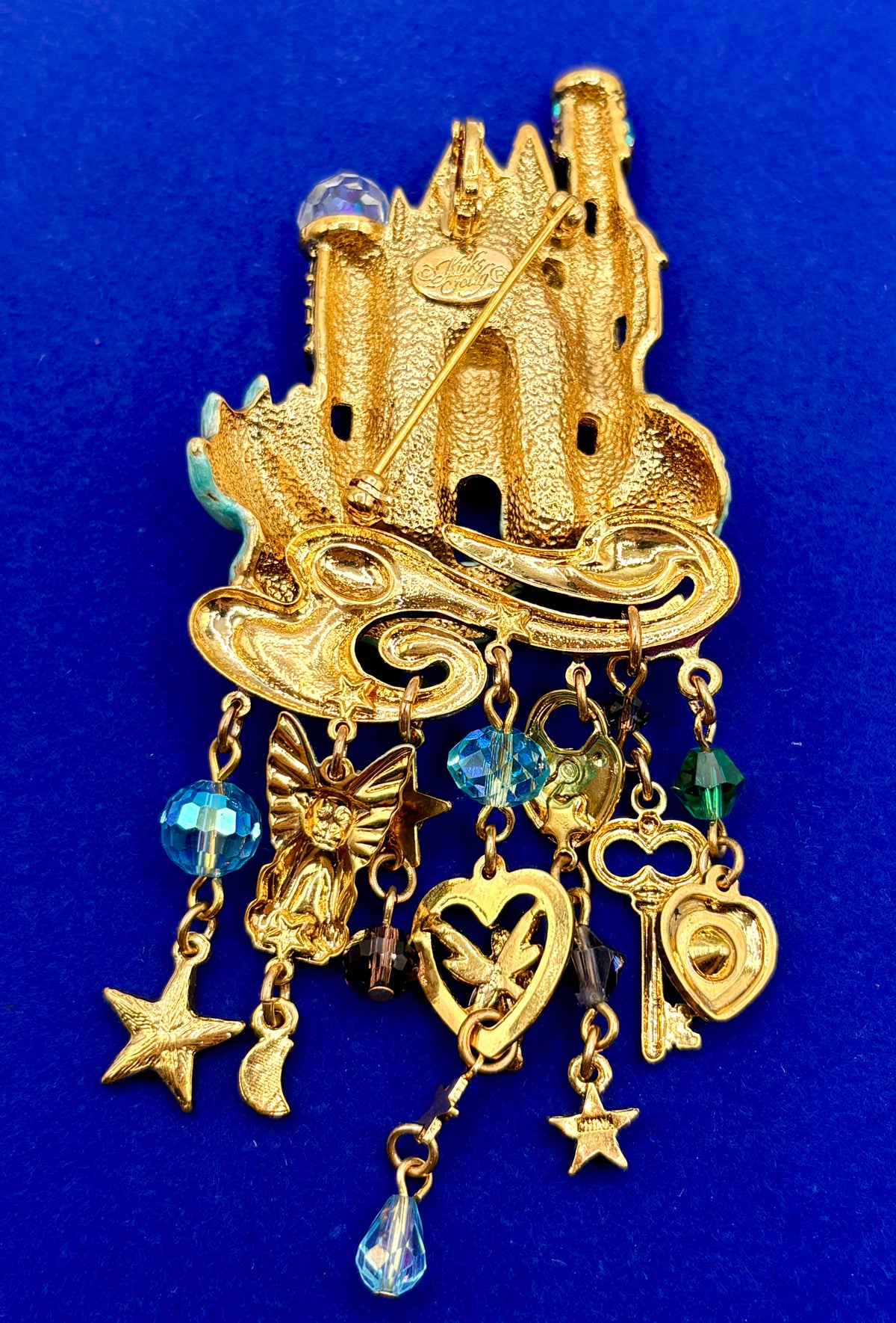 Kirk’s Folly Gold Tone Dragon Castle Statement Brooch/Pendant AS IS