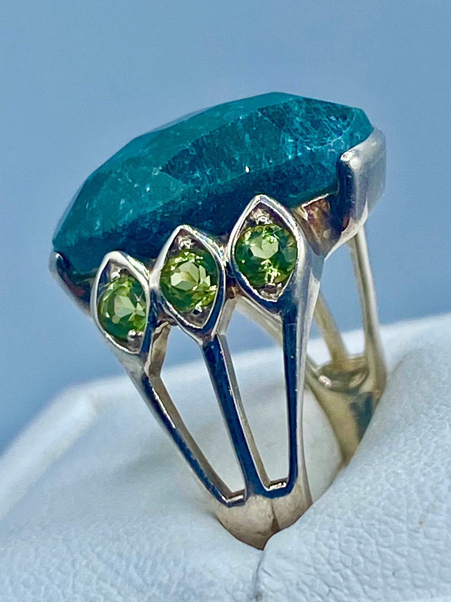 Sterling Silver Dyed Green Quartzite & CZ Ring