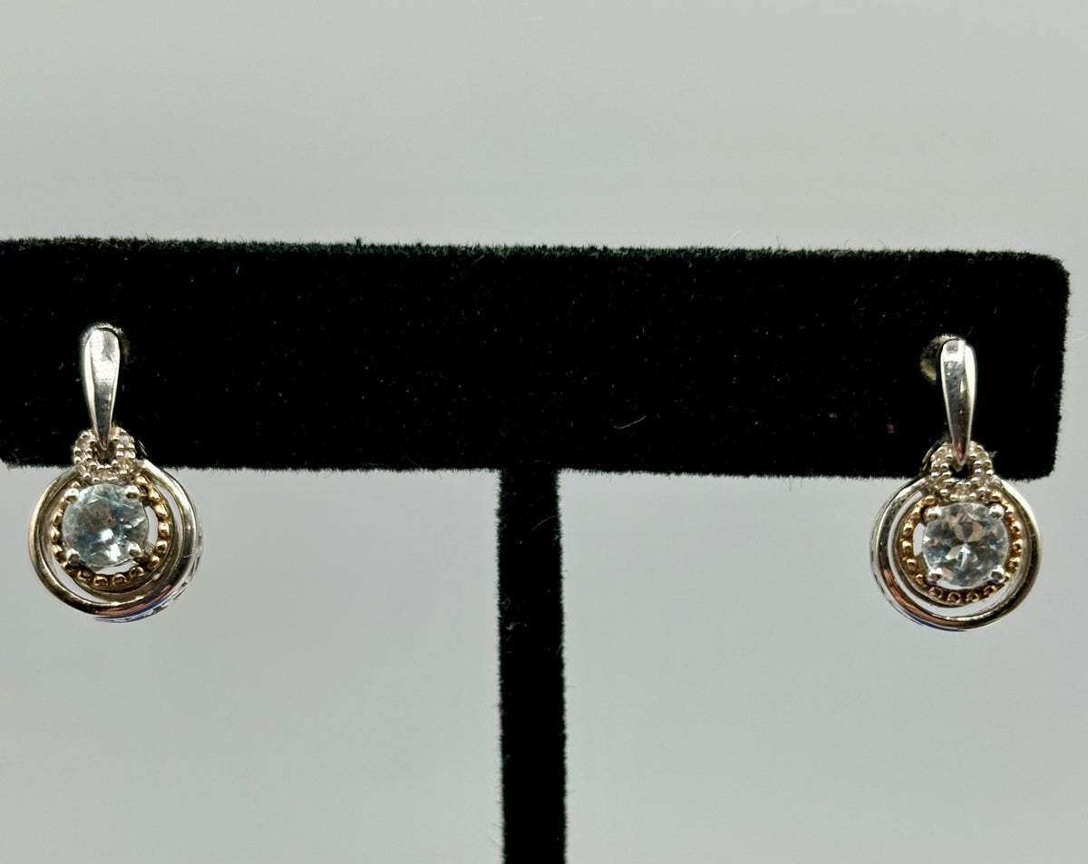 Sterling Silver & 14K Light Blue Spinel & Diamond Stud Earrings