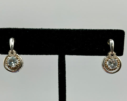 Sterling Silver & 14K Light Blue Spinel & Diamond Stud Earrings