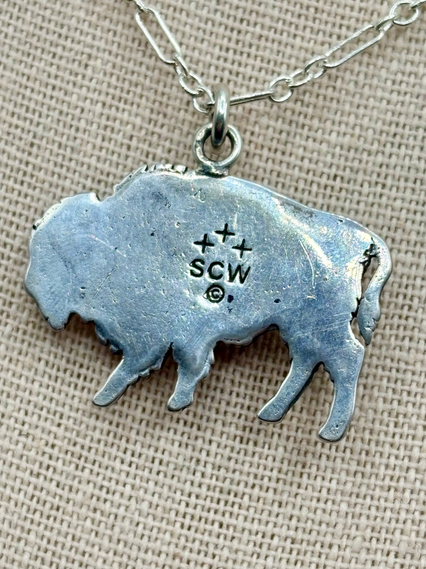 Sterling Silver Southwestern Tatonka Turquoise Buffalo Necklace