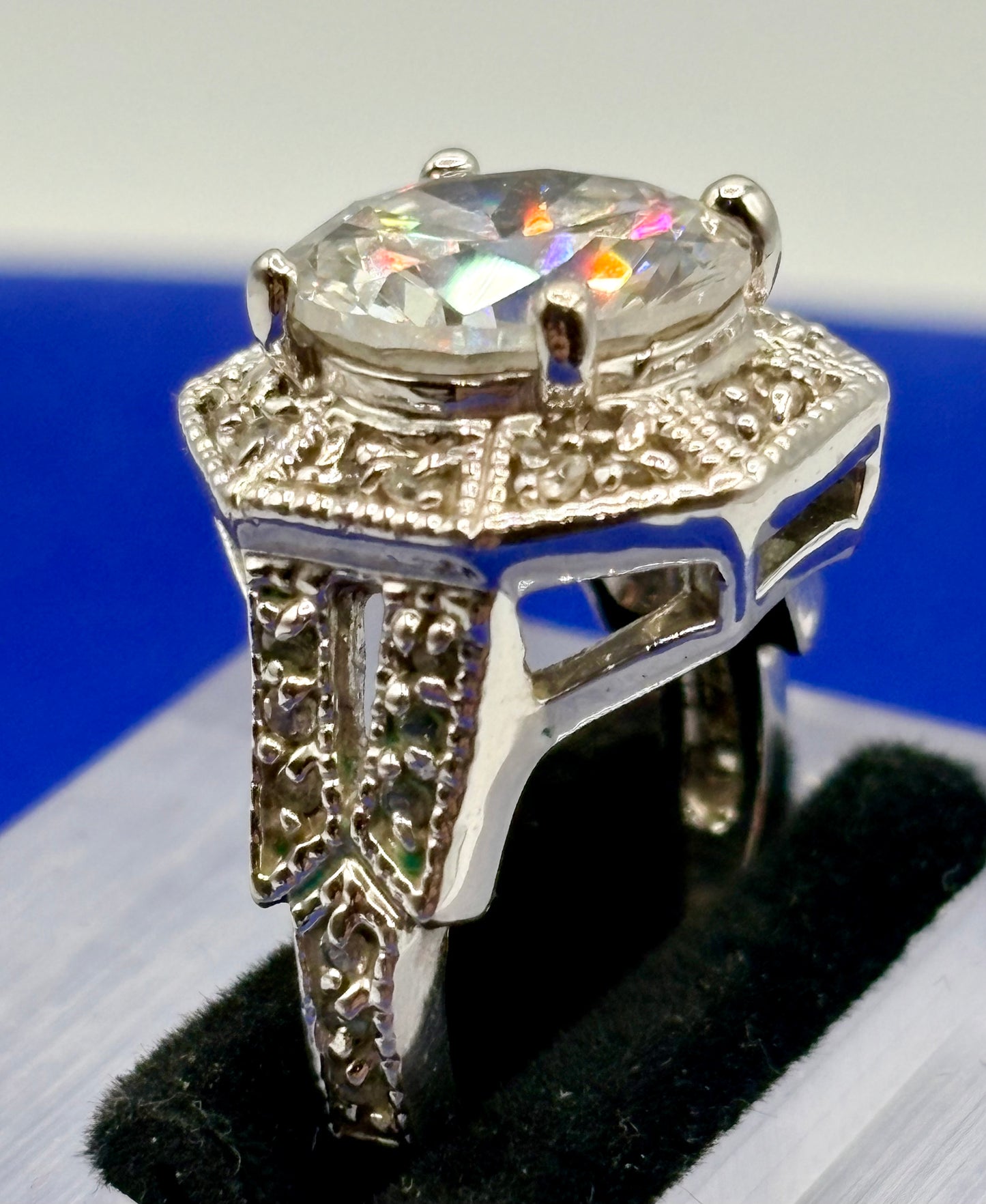 Silver Tone & Clear Rhinestone Statement Ring