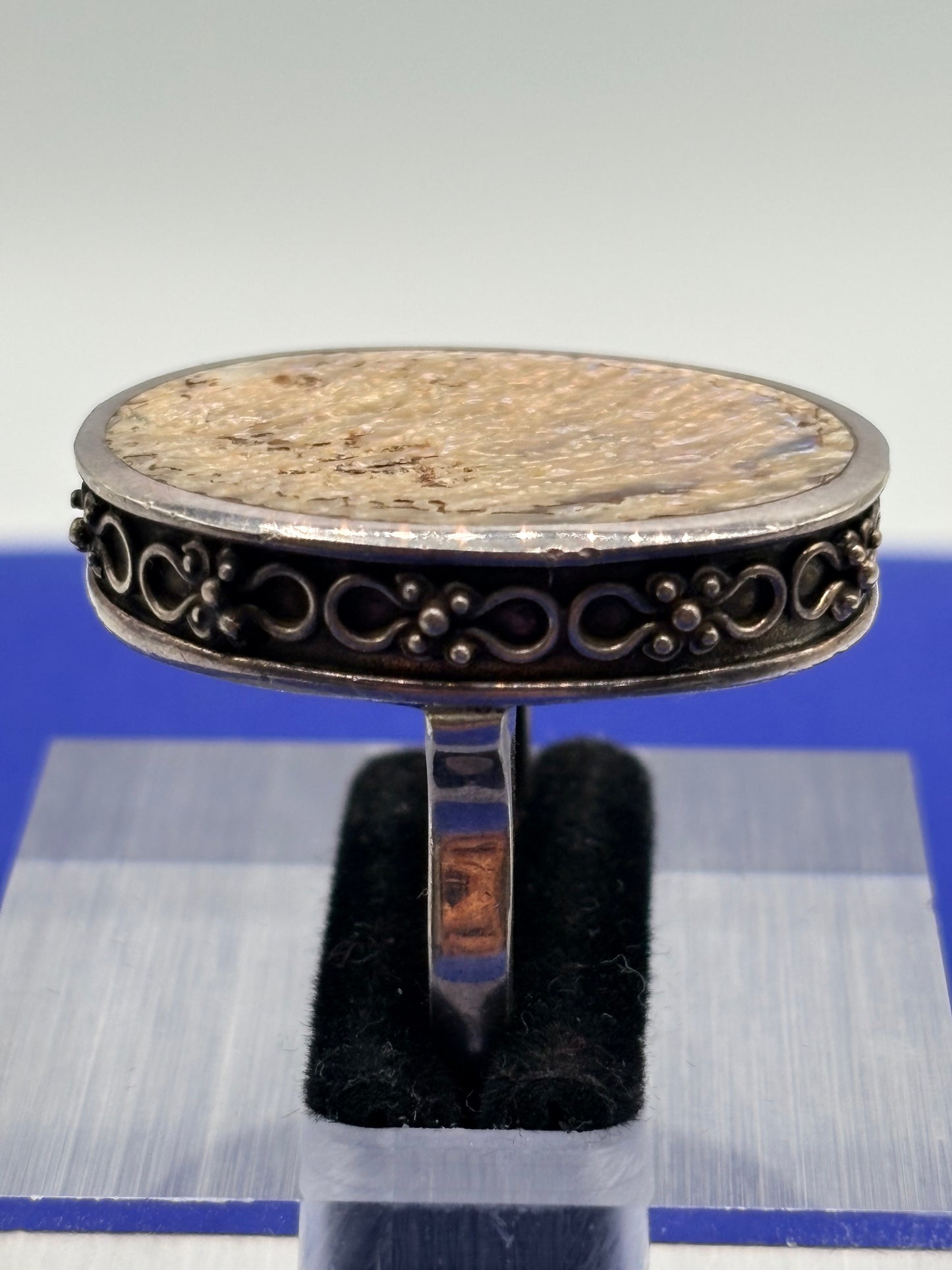 Sterling Silver Carved Abalone Artisan Made Ring