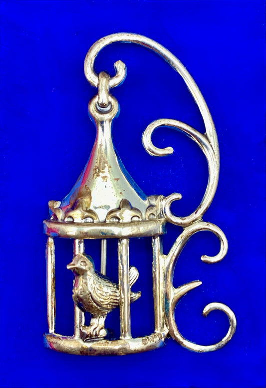 Vintage Sterling Silver Lang Bird Cage Brooch