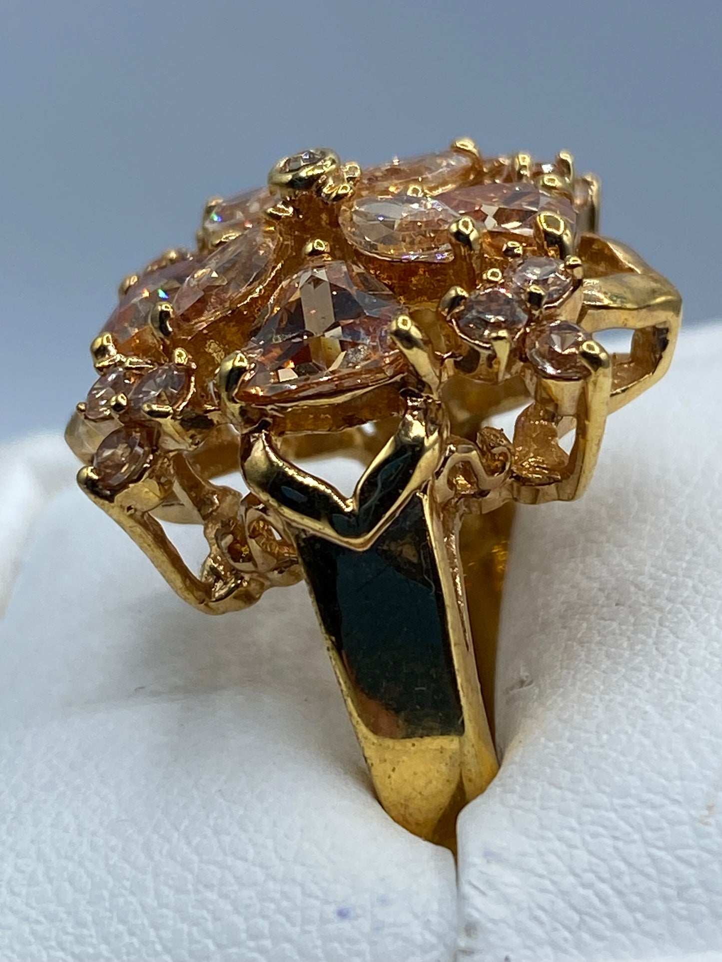 Gold Tone Glass Statement Ring