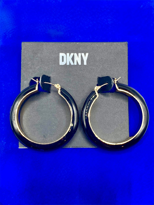 DKNY Black Enameled Hoop Earrings NWT
